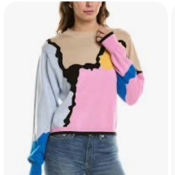 Wispr Aubrey Silk-Blend Cream Multicolor Pullover Sweater Women's Large abstract - Picture 2 of 9